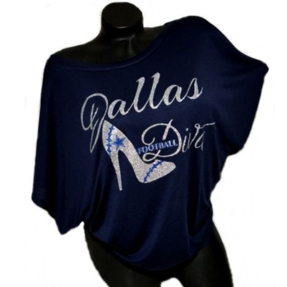 Dallas Football Diva with Sexy Heel on a Navy Top.